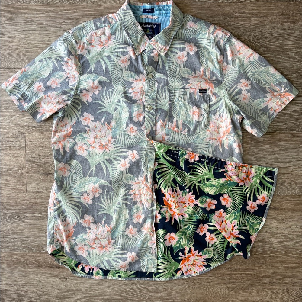 Chubbies Tropical Floral Button Down Shirt - Green and Pink